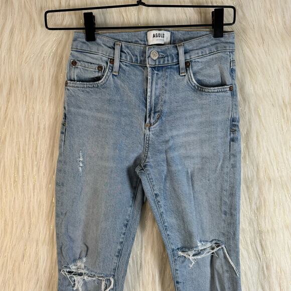 AGOLDE Womens Mid Rise Skinny Ankle Distressed Sophie Cotton Blend Light Wash 23 - Picture 2 of 9